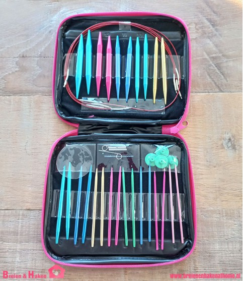 Complete set met 13 rondbreinaalden 3-10mm in roze etui